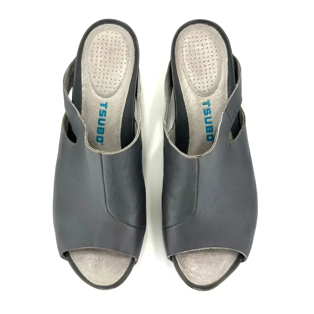Tsubo Wedge Platform Sandal Size 7.5/38.5 Gray Leather Slide-In Comfort Heels